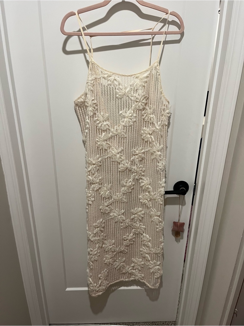 Cream Crochet Slip Dress with Floral Texture